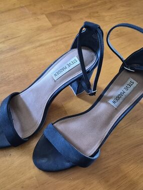 Steve Madden Black Suede Ankle-Strap Block Heels